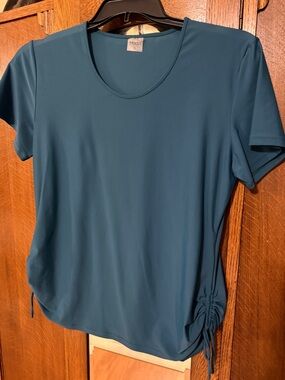 ModLi Teal Short Sleeve Ruched Side Women's Top, XL